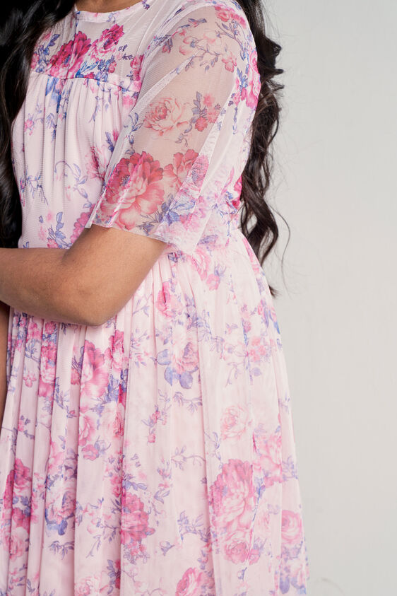 Blue Floral Straight Dress, Blue, image 5